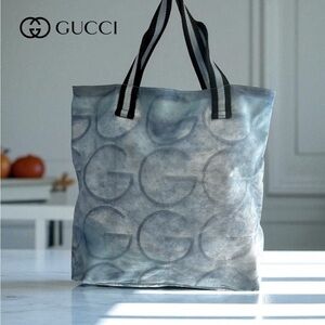 Authentic GG Distressed Vibe- Blue/Gray Canvas Tote Large-Double Handle